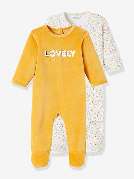 Lot de 2 pyjamas bébé ouverture dos en velours « Lovely » lot ivoire 1 - vertbaudet enfant 