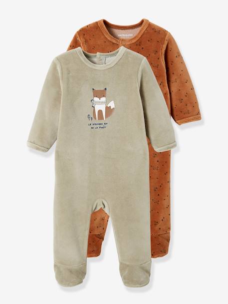 Lot de 2 pyjamas 'renard' bébé en velours noisette 1 - vertbaudet enfant 