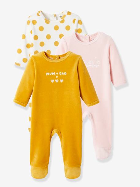 Lot de 3 pyjamas 'dors-bien' en velours bébé ouverture dos lot jaune épicé+lot noir+lot safran 1 - vertbaudet enfant 