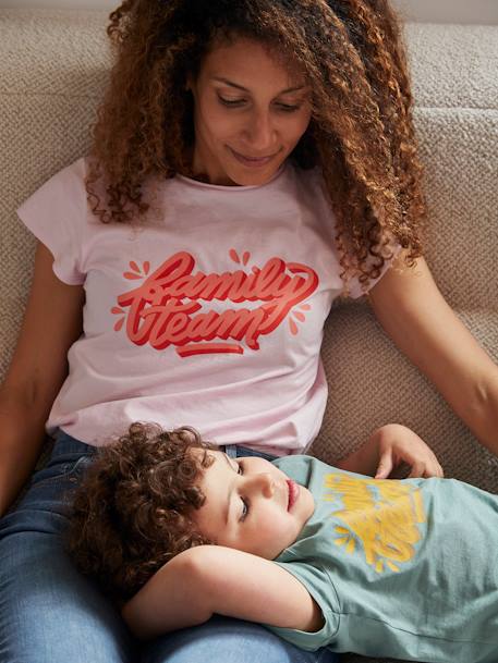 T-shirt Family team femme collection capsule vertbaudet et Studio Jonésie en coton bio. rose 1 - vertbaudet enfant 