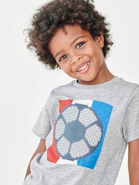 T-shirt de sport garçon motif ballon de foot en relief gris chiné 1 - vertbaudet enfant 