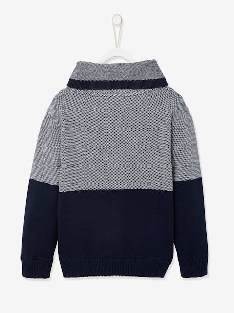 Pull garçon col croisé maille fantaisie effet color block encre+Noisette 2 - vertbaudet enfant 