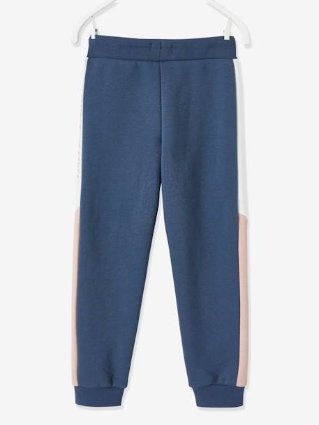 Pantalon jogging fille avec bandes côtés bleu grisé+gris+gris chiné+Rouge clair 6 - vertbaudet enfant 