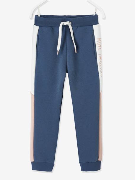 Pantalon jogging fille avec bandes côtés bleu grisé+gris+gris chiné+Rouge clair 5 - vertbaudet enfant 