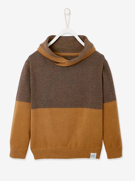 Pull garçon col croisé maille fantaisie effet color block Noisette 1 - vertbaudet enfant 