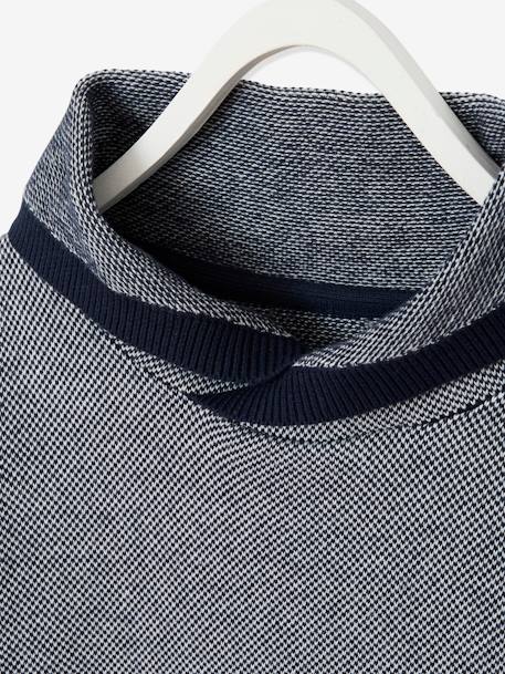 Pull garçon col croisé maille fantaisie effet color block encre+Noisette 3 - vertbaudet enfant 