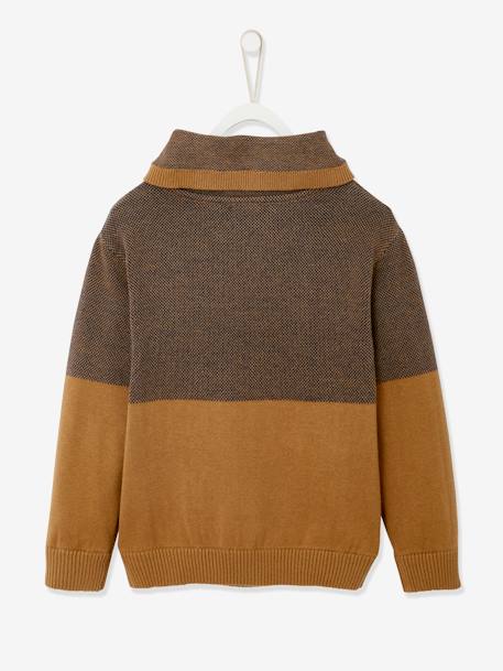 Pull garçon col croisé maille fantaisie effet color block Noisette 2 - vertbaudet enfant 