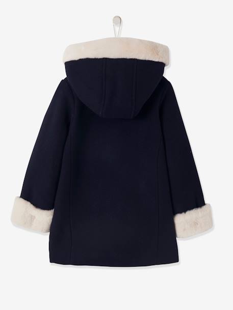 Manteau à capuche en drap de laine fille garnissage en polyester recyclé bleu marine+vieux rose 3 - vertbaudet enfant 