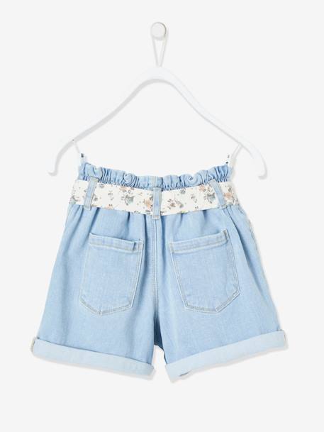 Short en denim style 'paperbag' fille denim bleached 6 - vertbaudet enfant 