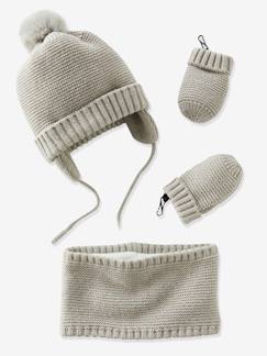 Bébé-Accessoires-Bonnet, écharpe, gants-Ensemble bonnet + snood + moufles bébé garçon