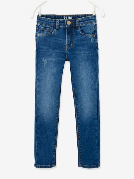 Jean slim MorphologiK 'waterless' fille tour de hanches LARGE avec usures BLEU FONCE DELAVE+Brut+denim black+DENIM GREY 2 - vertbaudet enfant 