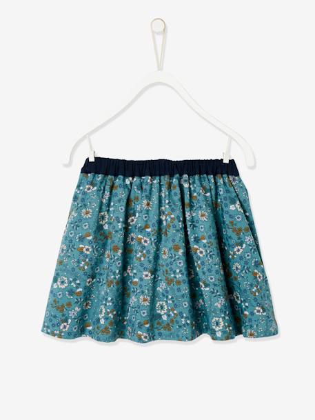 Jupe réversible fille en gaze de coton et imprimé fleurs marine reversible vert imprmé 4 - vertbaudet enfant 