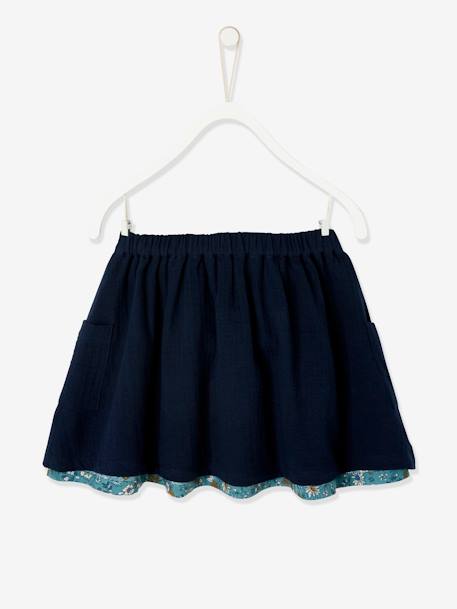Jupe réversible fille en gaze de coton et imprimé fleurs marine reversible vert imprmé 3 - vertbaudet enfant 