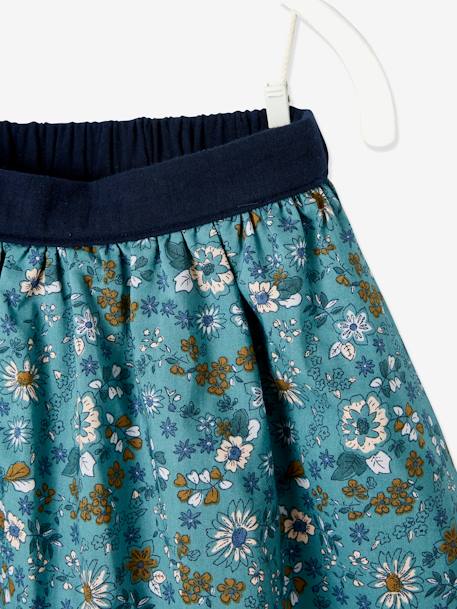 Jupe réversible fille en gaze de coton et imprimé fleurs marine reversible vert imprmé 6 - vertbaudet enfant 