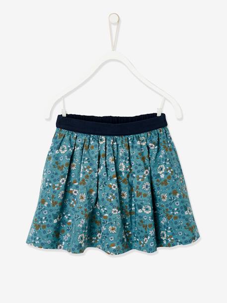 Jupe réversible fille en gaze de coton et imprimé fleurs marine reversible vert imprmé 2 - vertbaudet enfant 