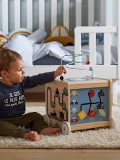 Idées cadeaux bébés et enfants-Cube d'activités à tirer EN VOITURE SIMON en bois FSC®