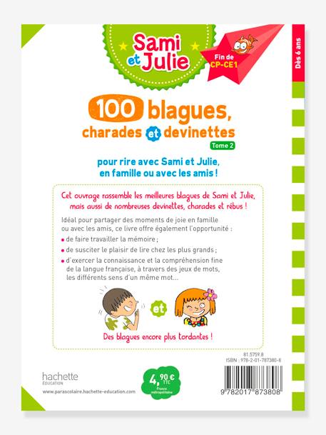 Livre éducatif Sami et Julie - 100 blagues, charades et devinettes - Tome 2 - HACHETTE ÉDUCATION BLANC 2 - vertbaudet enfant 