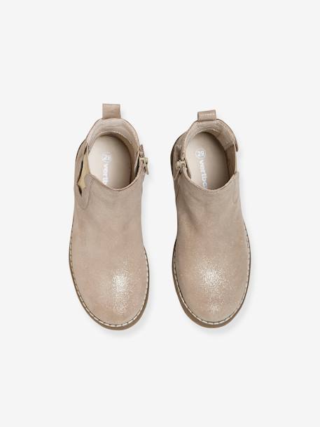 Boots cuir fille zippées et élastiquées beige irisé+marron+vieux rose 5 - vertbaudet enfant 