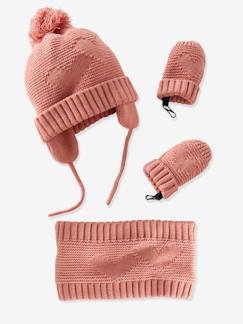 Bébé-Accessoires-Autres accessoires-Ensemble bonnet + snood + moufles bébé fille