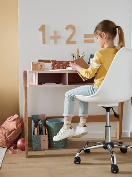 Chaise de bureau enfant à roulettes blanc+FRAMBOISE+gris+rose 4 - vertbaudet enfant 