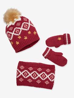 -Ensemble fille bonnet + snood + gants jacquard