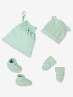 Bébé-Accessoires-Bonnet, écharpe, gants-Ensemble bonnet, moufles et chaussons bébé naissance et son sac assorti Oeko-Tex®