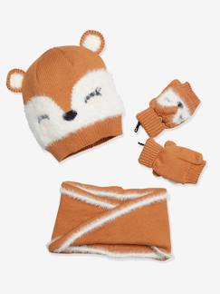 Fille-Accessoires-Bonnet, écharpe, gants-Ensemble fille bonnet + snood + mitaines ours