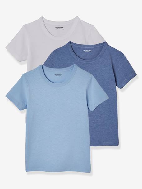 Lot de 3 T-shirts garçon manches courtes BASICS Lot camaieu bleu 1 - vertbaudet enfant 