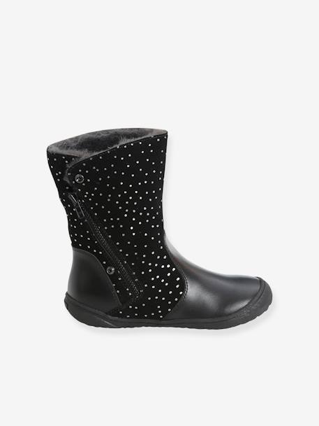 Mi-bottes cuir fille marron+noir 9 - vertbaudet enfant 