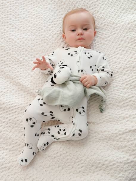 Lot de 2 pyjamas 'Pandas' bébé ouverture dos en velours lot ivoire 1 - vertbaudet enfant 