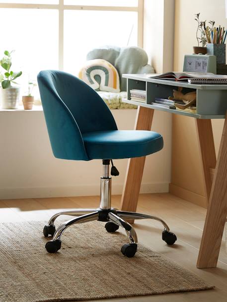 Chaise de bureau à roulettes enfant en velours bleu/vert - Vertbaudet