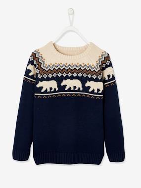 Pull jacquard bébé garçon noël - beige chiné, Bébé