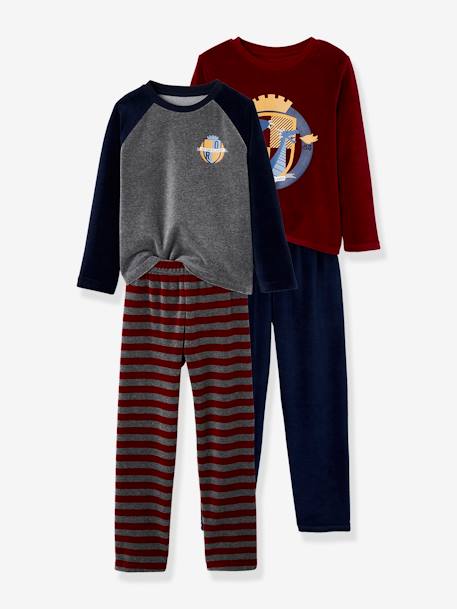 Lot de 2 pyjamas dragon en velours Oeko-Tex® Gris moyen chiné 1 - vertbaudet enfant 