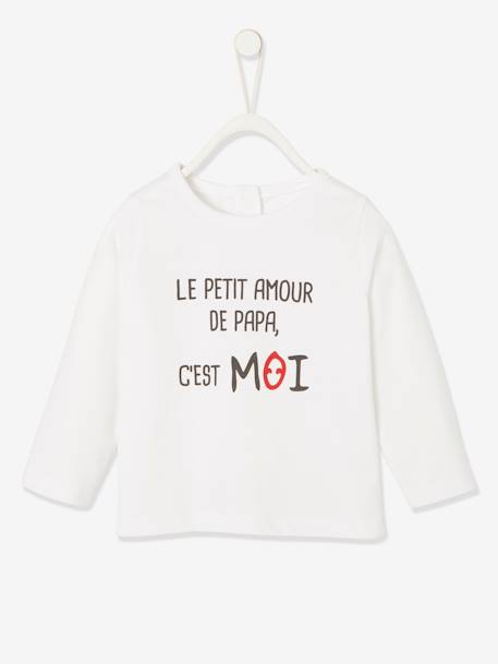T-shirt bébé à message manches longues blanc+gris chiné 1 - vertbaudet enfant 