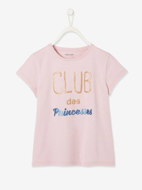 T-shirt fille à message détails irisés Oeko-Tex® rose pivoine+rose poudré 1 - vertbaudet enfant 