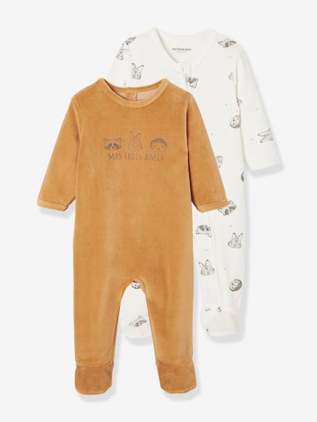 Lot de 2 pyjamas 'animaux' en velours bébé ouverture naissance lot cannelle 1 - vertbaudet enfant 