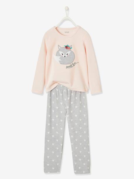 Pyjama velours fille renard ROSE CLAIR 1 - vertbaudet enfant 