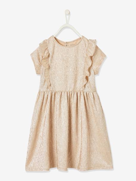 Robe de fête en tissu lamé fantaisie fille beige irisé+rose pâle 5 - vertbaudet enfant 