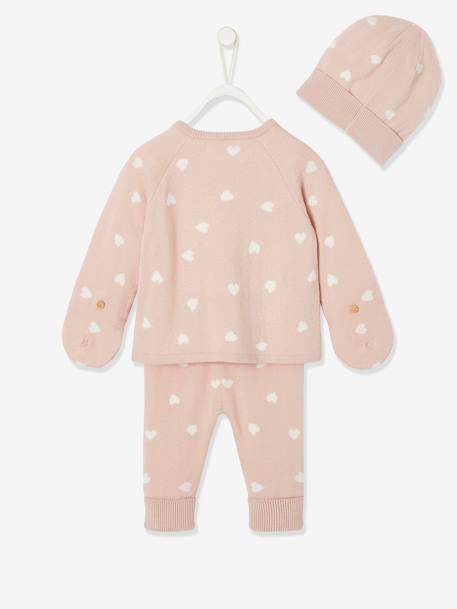 Ensemble 4 pièces bébé : pull + pantalon  + bonnet + moufles gris clair chiné+light pink 13 - vertbaudet enfant 