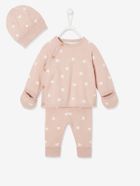 Ensemble 4 pièces bébé : pull + pantalon  + bonnet + moufles gris clair chiné+light pink 10 - vertbaudet enfant 
