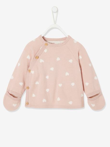 Ensemble 4 pièces bébé : pull + pantalon  + bonnet + moufles gris clair chiné+light pink 11 - vertbaudet enfant 