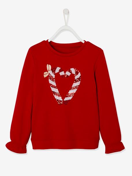 Sweat de Noël motif coeur en sequins détails irisés rouge 2 - vertbaudet enfant 