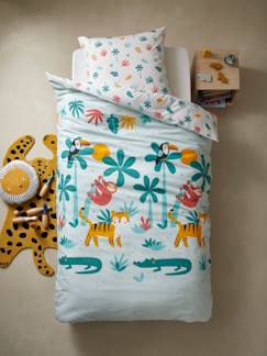 Linge de maison et décoration-Linge de lit enfant-Parure housse de couette + taie d'oreiller enfant polyester et coton CROCOJUNGLE