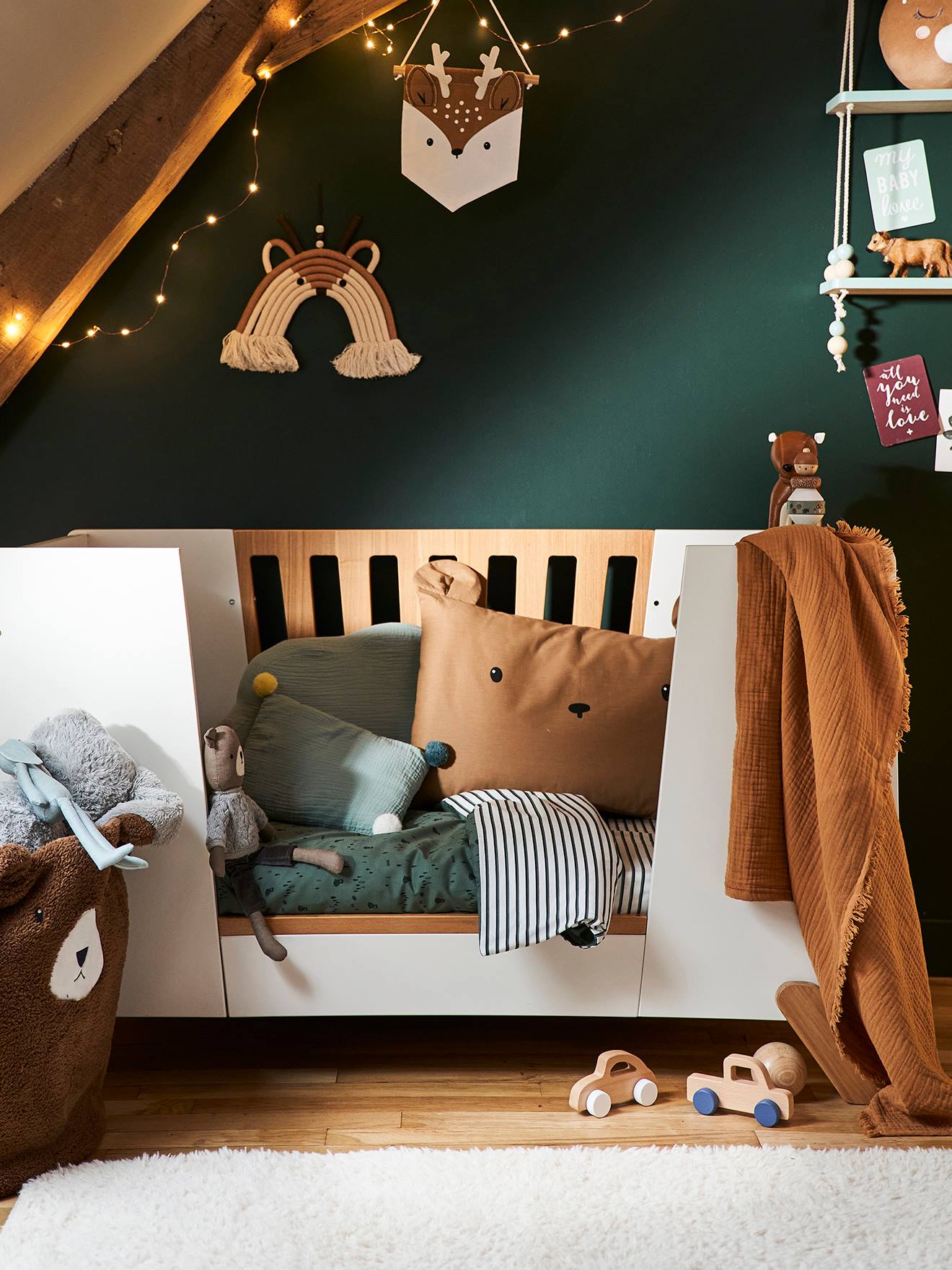 VERTBAUDET Housse De Couette Bébé Trek 80x120 - Imprimé Jungle & Rayures Réversible