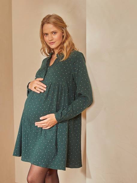 Robe imprimée gaze de coton grossesse et allaitement Gris avec motif+Noir à pois+Vert 22 - vertbaudet enfant 