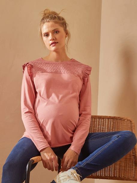 T-shirt bi-matière grossesse et allaitement bois de rose+encre 3 - vertbaudet enfant 
