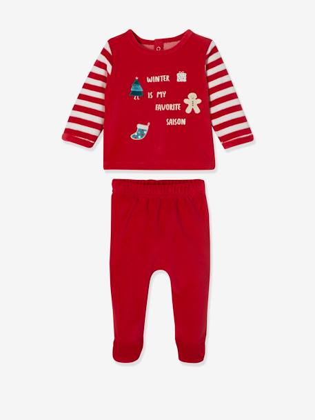 Pyjama 2 pièces en velours bébé Noël rouge brique 1 - vertbaudet enfant 