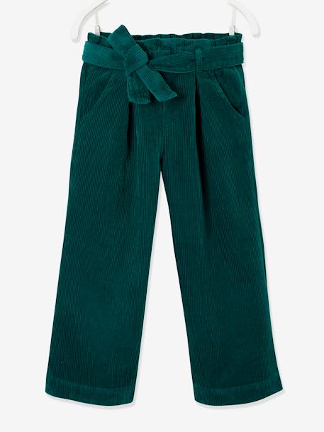 Pantalon large 7/8ème en velours fille vert 1 - vertbaudet enfant 