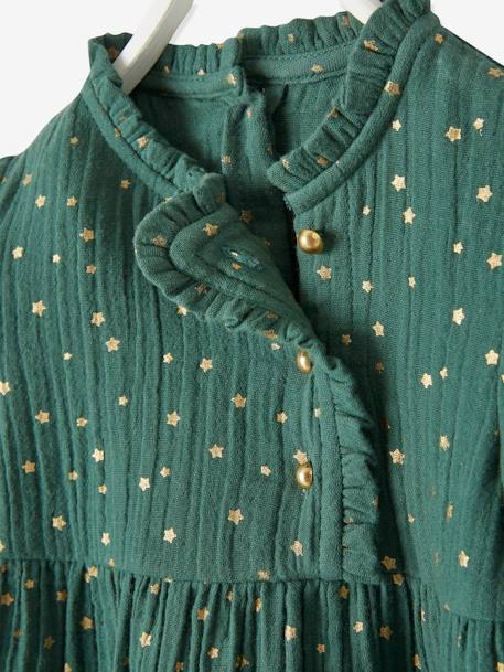 Robe bébé fille en gaze de coton ouverture décalée vert foncé imprimé 4 - vertbaudet enfant 