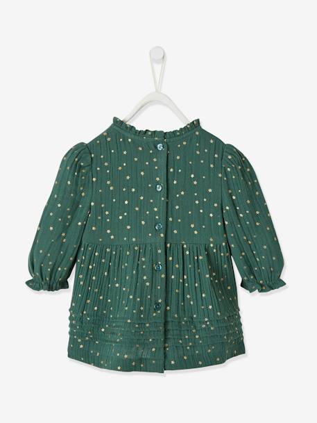 Robe bébé fille en gaze de coton ouverture décalée vert foncé imprimé 3 - vertbaudet enfant 